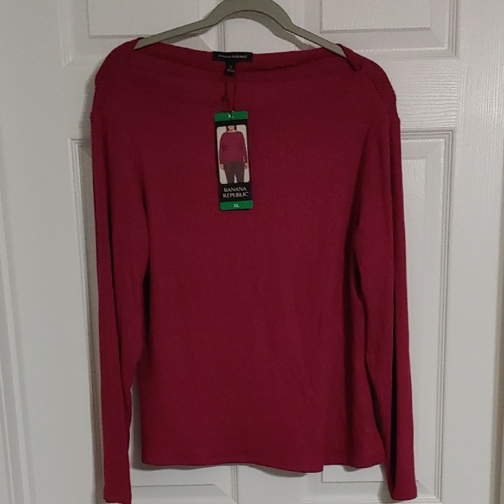 Banana Republic Ribbed Long Sleeve Top Women's XL Boatneck in Fuchsia Pink NWT